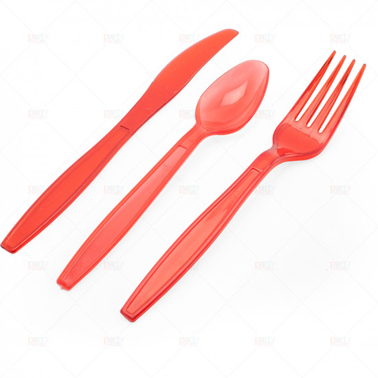 Cutlery Delux Red Plastic 24pcs/24