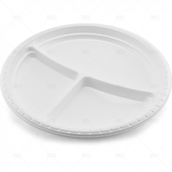 Plates Plastic white 3compartments 26cm 6pc/40