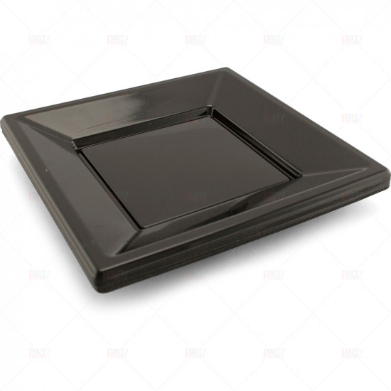 Plates Plastic Black Square 18cm 12pc/36
