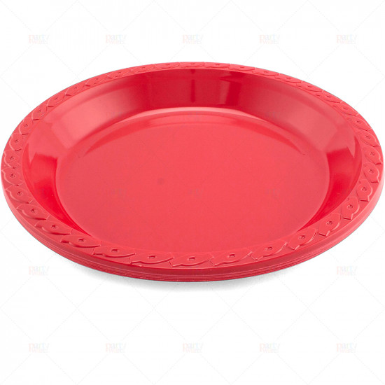 Plates Plastic Round Red 26cm 6pc/30