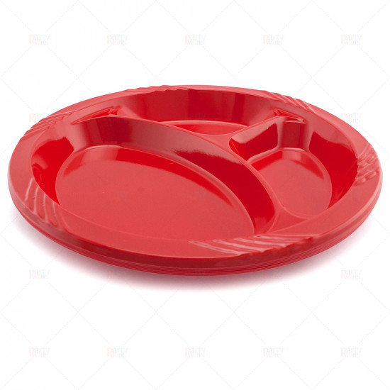 Plates Plastic 3compartments Red 6pc/40