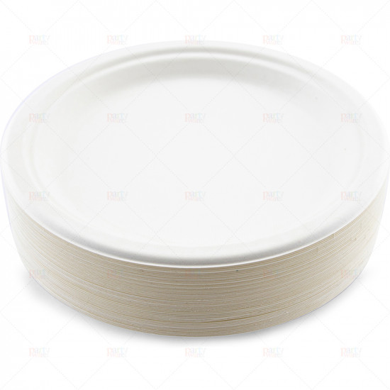 Plates Bagasse White 23cm 50pc/20