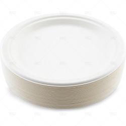 Plates Bagasse White 26cm 50pc/10