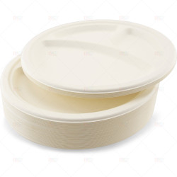 Plates Bagasse White 26cm 3 Compartment 50pc/10