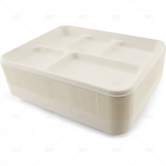 Food Tray Bagasse 5 Compartment 27 x 22cm 50pc/10