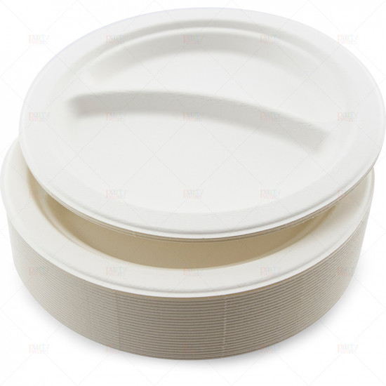 Plates Bagasse White 23cm 2 Compartment 50pc/20